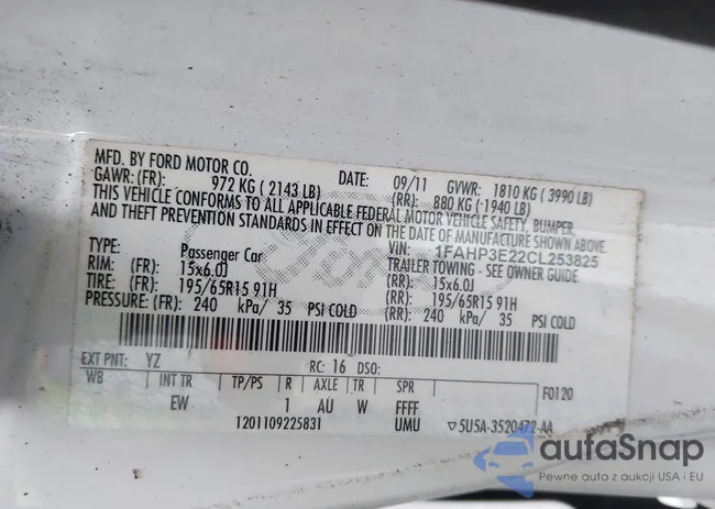 1FAHP3E22CL253825: 44605340