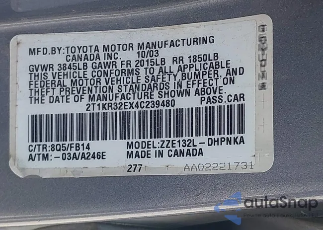 2T1KR32EX4C239480: 44605396