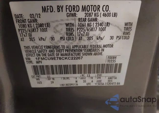 1FMCU9E78CKC22267: 44606973