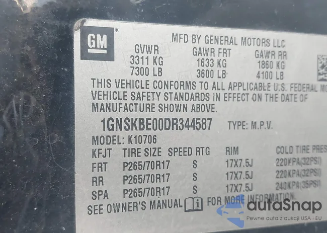 1GNSKBE00DR344587: 44606356