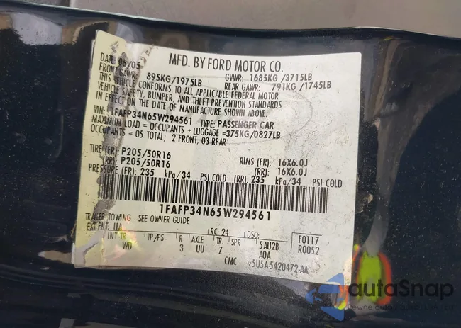 1FAFP34N65W294561: 44607683