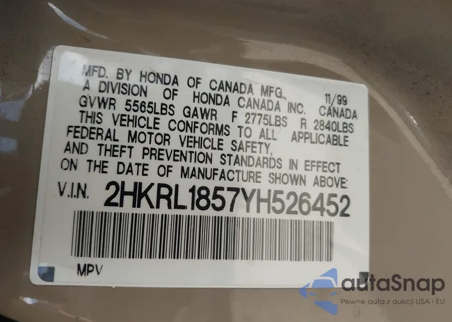 2HKRL1857YH526452: 44607723