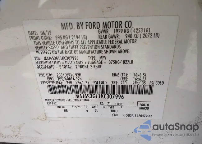 MAJ6S3GL1KC307996: 44607864