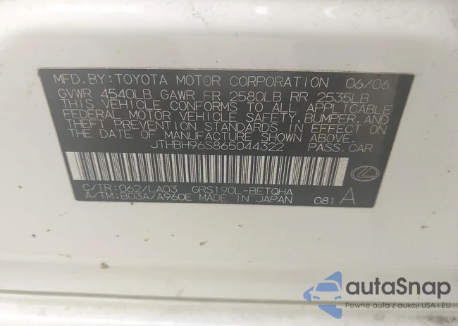 JTHBH96S865044322: 44608643