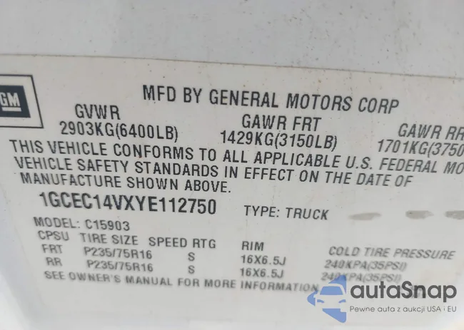 1GCEC14VXYE112750: 44608737