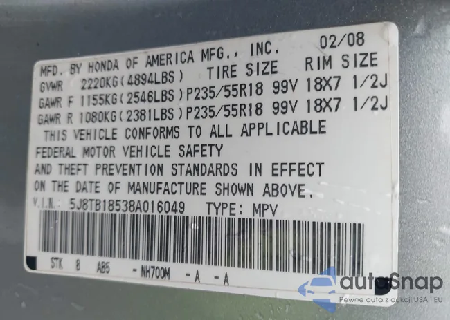 5J8TB18538A016049: 44609013