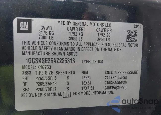 1GCSKSE36AZ225313: 44609488