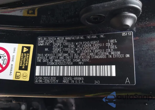 5TDBK3EH2DS231858: 44609547