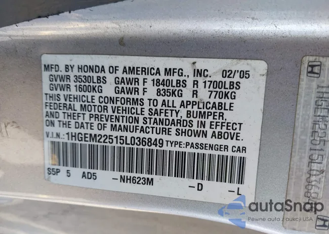 1HGEM22515L036849: 44609571