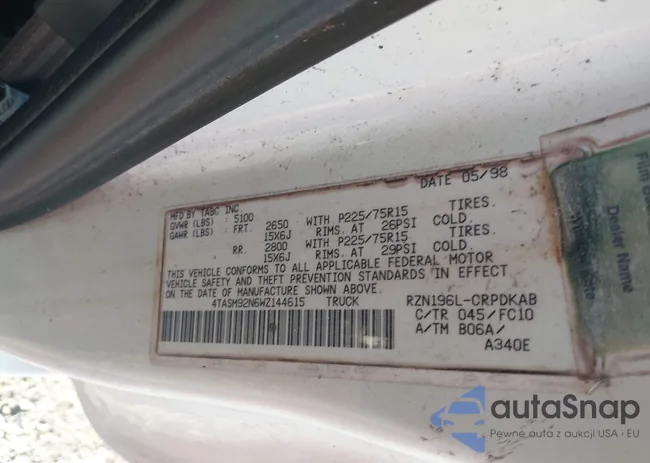 4TASM92N6WZ144615: 44609579