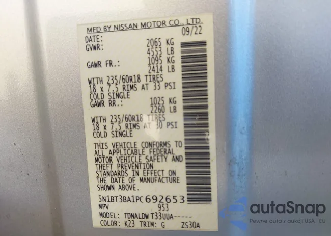 5N1BT3BA1PC692653: 44609125