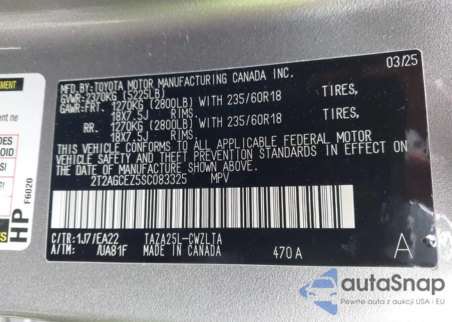 2T2AGCEZ5SC083325: 44610107