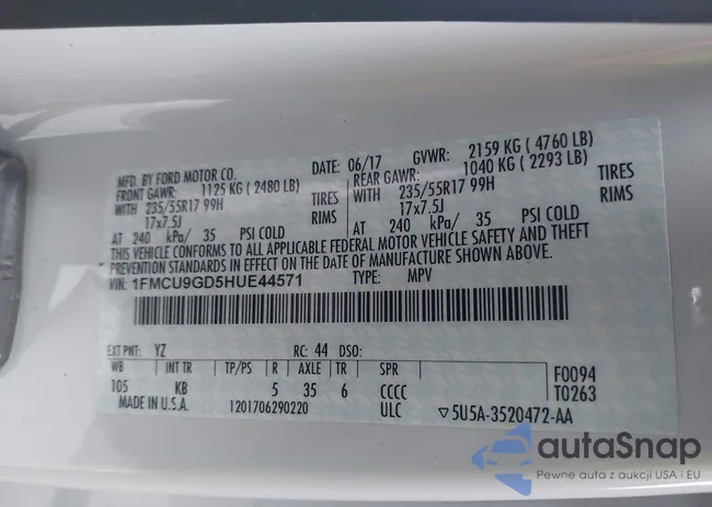 1FMCU9GD5HUE44571: 44612005