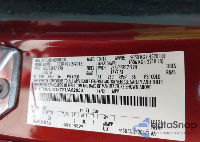 1FMCU0GX7FUA62853: 44612692