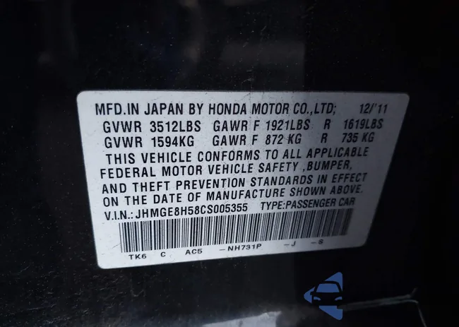 JHMGE8H58CS005355: 44612072