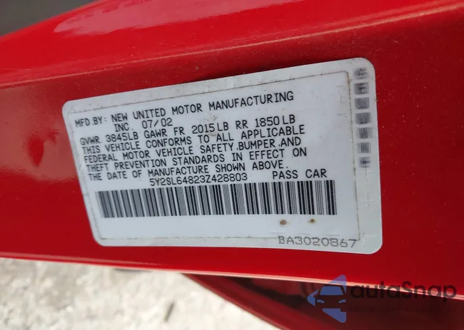 5Y2SL64823Z428803: 44613642