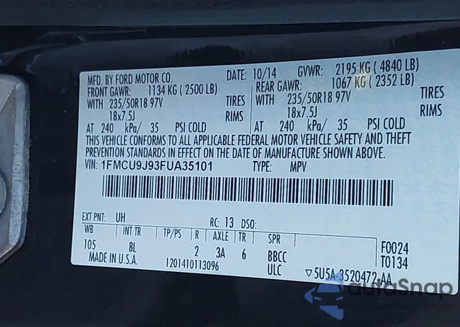 1FMCU9J93FUA35101: 44613247