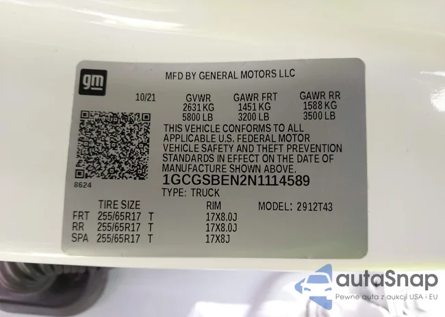 1GCGSBEN2N1114589: 44615833