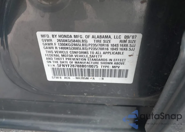 5FNYF28788B010075: 44615399