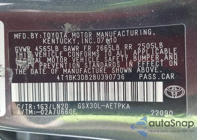 4T1BK3DB2BU390736: 44617739