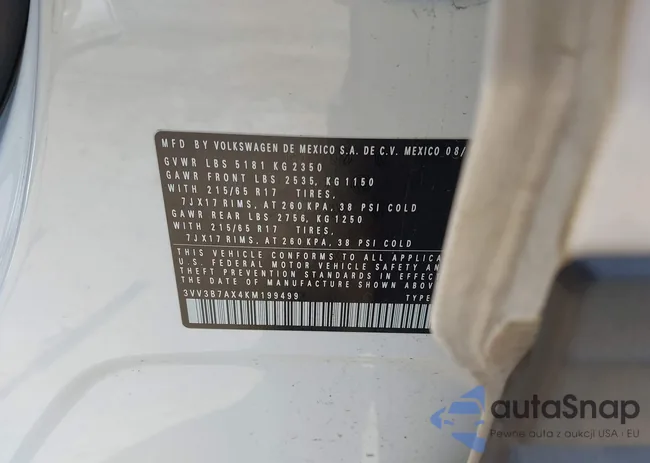 3VV3B7AX4KM199499: 44617177