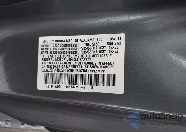 5FNRL5H62BB085254: 44618065