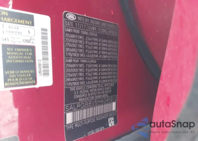 SALRGBBV5HA045912: 44619172