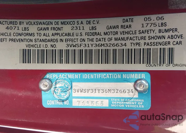 3VWSF31Y36M326634: 44621732