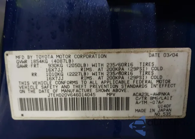 JTEHD20V646014045: 44624582