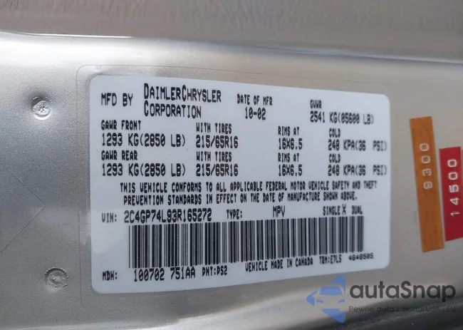 2C4GP74L93R165272: 44624142