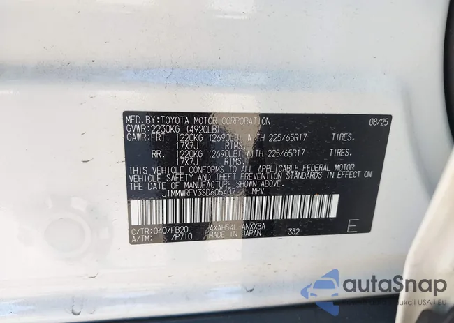 JTMMWRFV3SD605407: 44625426