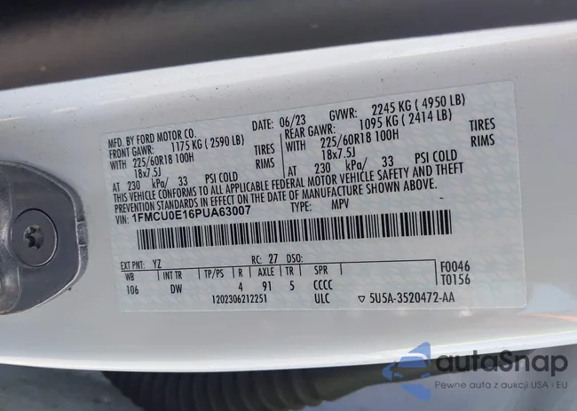 1FMCU0E16PUA63007: 44625437