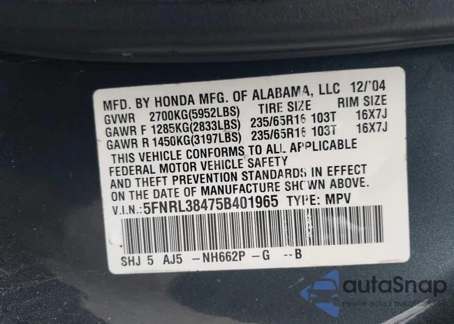 5FNRL38475B401965: 44625442