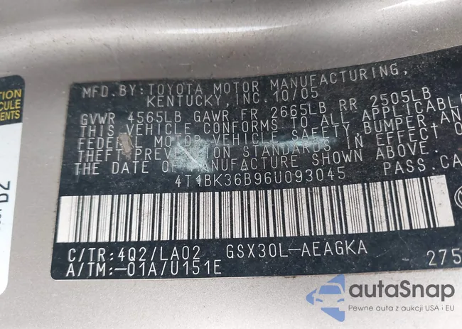 4T1BK36B96U093045: 44625515