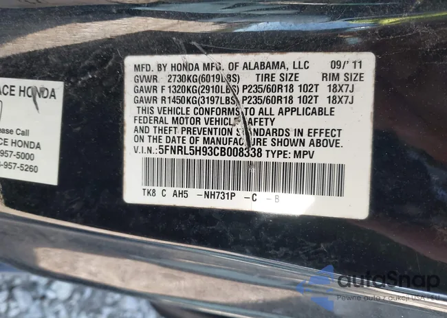 5FNRL5H93CB008338: 44625063