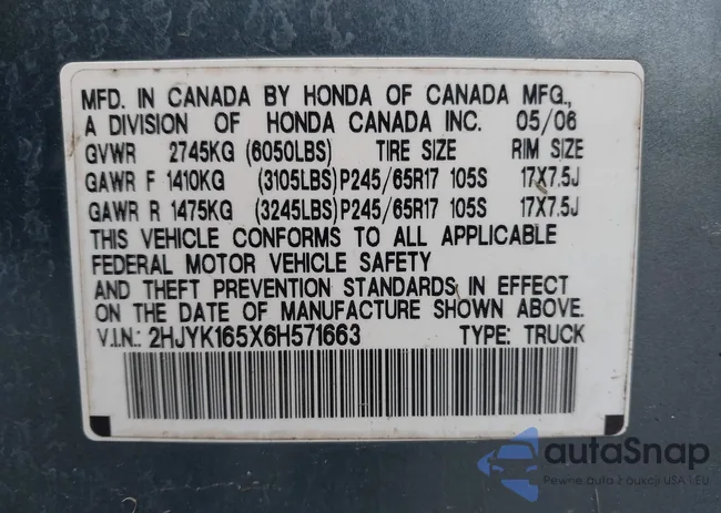 2HJYK165X6H571663: 44626459