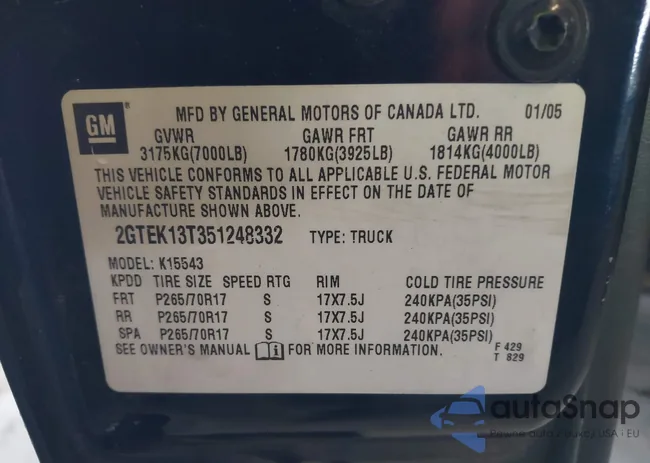 2GTEK13T351248332: 44626529