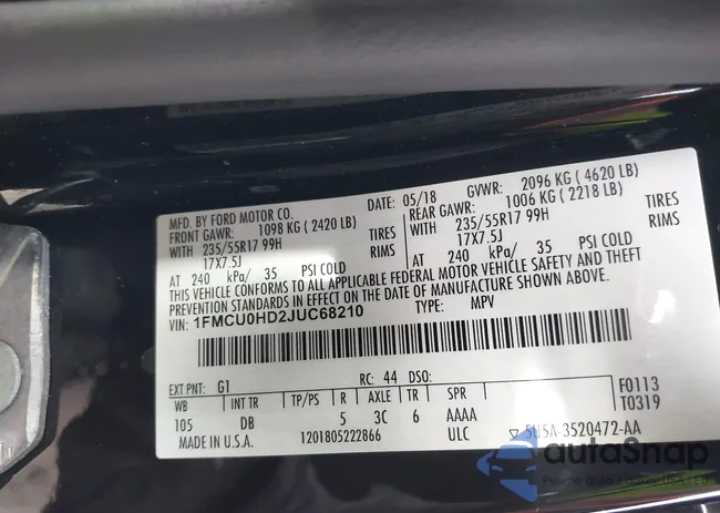 1FMCU0HD2JUC68210: 44626565