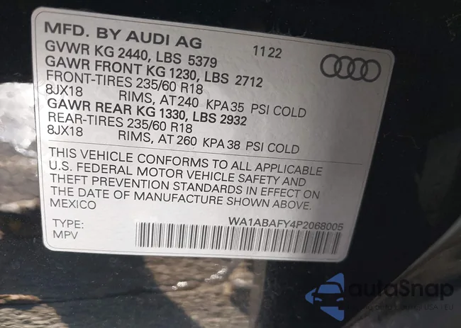 WA1ABAFY4P2068005: 44627424