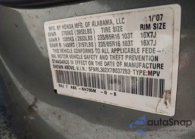 5FNRL382X7B037283: 44628628