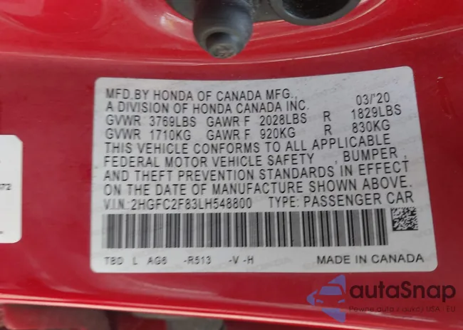 2HGFC2F83LH548800: 44628760