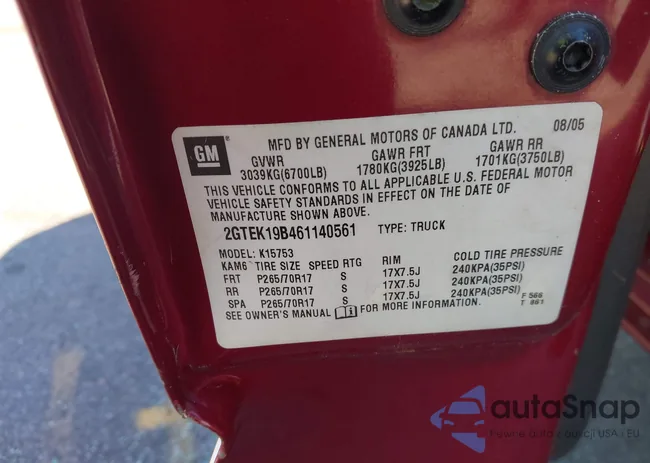 2GTEK19B461140561: 44629647