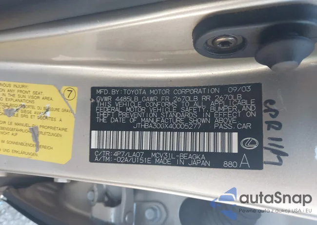 JTHBA30GX40005277: 44629916