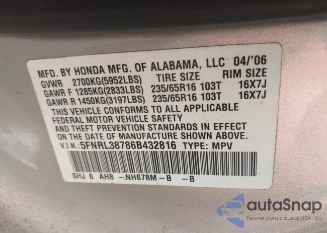 5FNRL38786B432816: 44629026