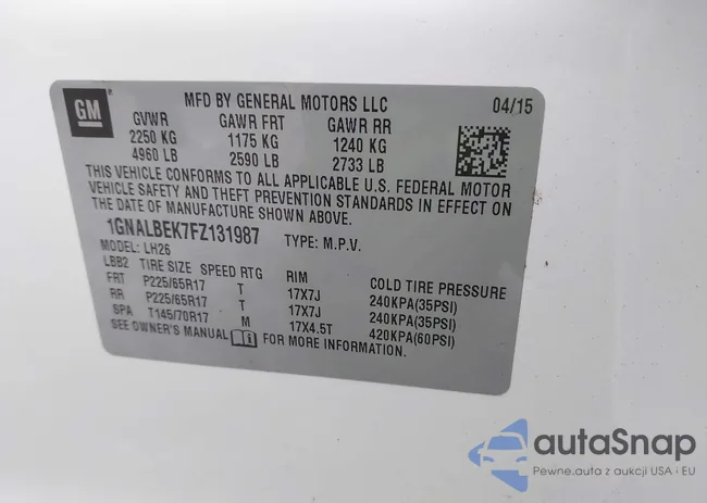 1GNALBEK7FZ131987: 44630443