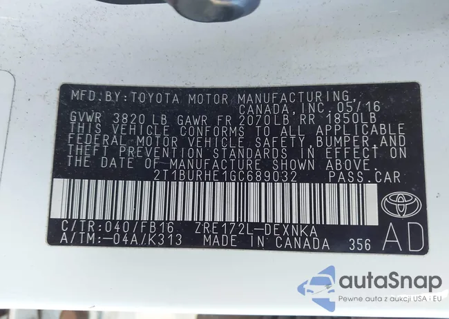 2T1BURHE1GC689032: 44632030