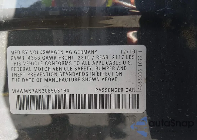 WVWMN7AN3CE503194: 44633552