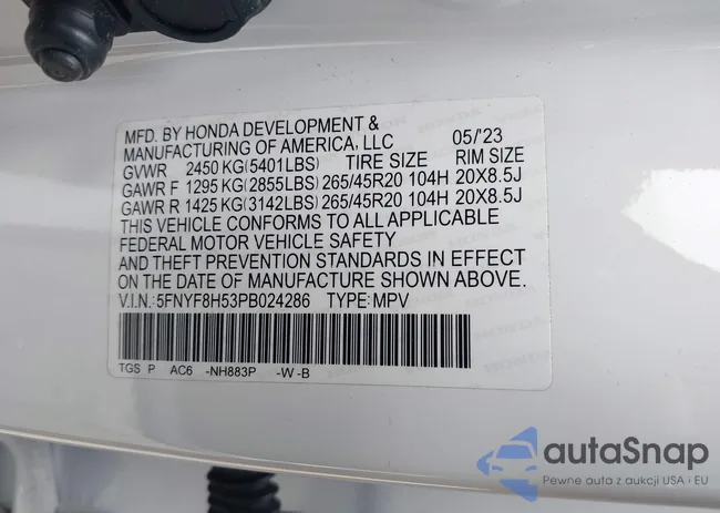 5FNYF8H53PB024286: 44633657