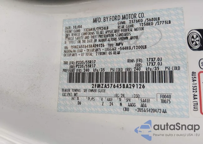 2FMZA57645BA29126: 44633399