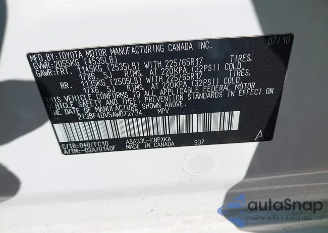 2T3BF4DV5AW072734: 44633407